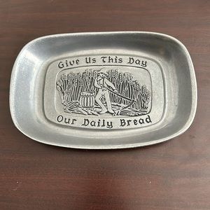 Vintage Carson Metal Pewter "Give us This Day Our Daily Bread" Tray